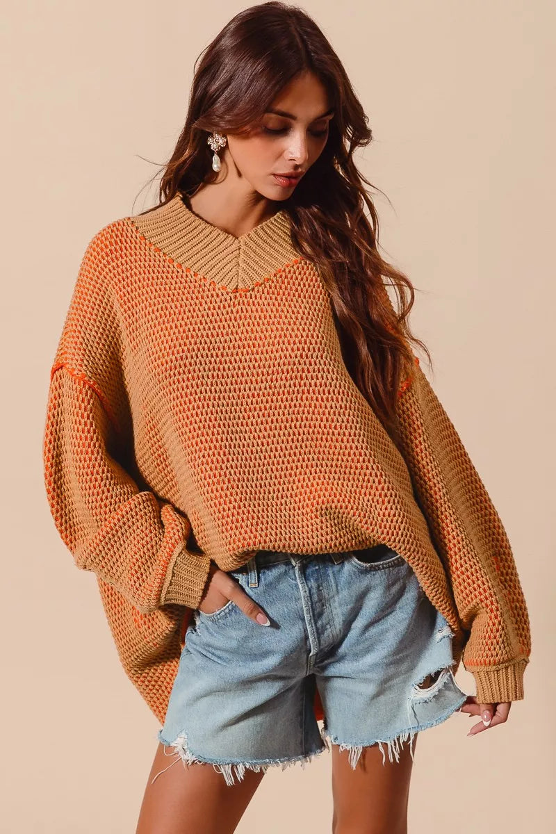 women’s orange knit pull over fall sweater